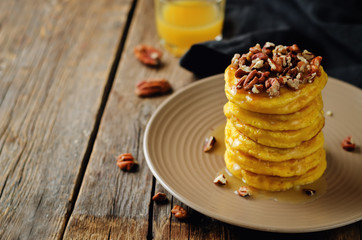 Pumpkin pancakes with pecans
