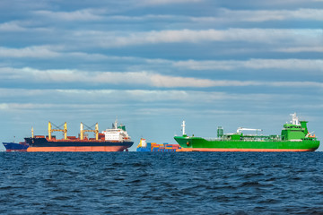 Cargo ships moored