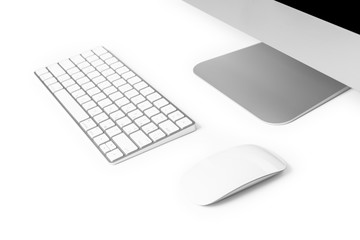 keyboard mouse and computer isolated on a white background