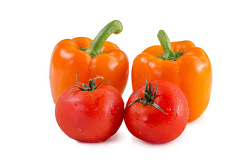 tomatoes and peppers on isolated background