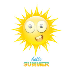vector hello summer label with smiling shiny sun