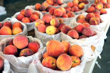 Baskets of ripe peaches