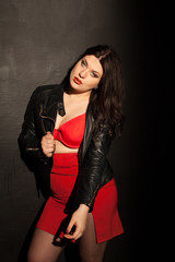 fat woman in red underwear
