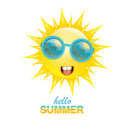 vector hello summer label with smiling shiny sun