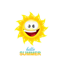 vector hello summer label with smiling shiny sun