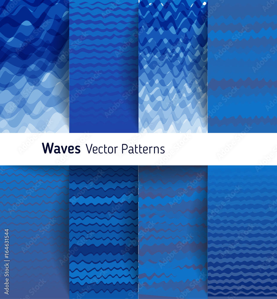 Poster marine vector ornamental pattern collection, blue color river waves. abstract background pattern sha