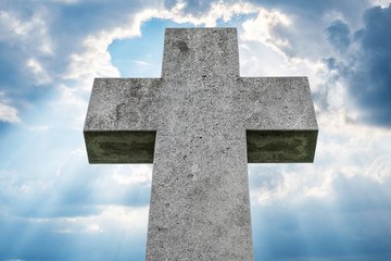  gravestone, stone cross isolated on sky background