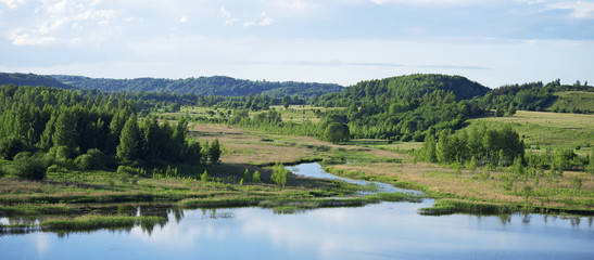 Fototapeta na wymiar Pond and forest in Izborsk, Russia.