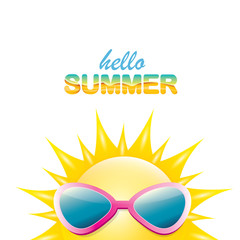 vector hello summer label with smiling shiny sun