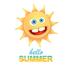 vector hello summer label with smiling shiny sun