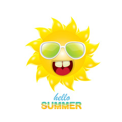 vector hello summer label with smiling shiny sun
