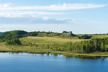 Pond and forest in Izborsk, Russia.