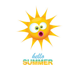 vector hello summer label with smiling shiny sun
