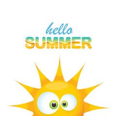 vector hello summer label with smiling shiny sun