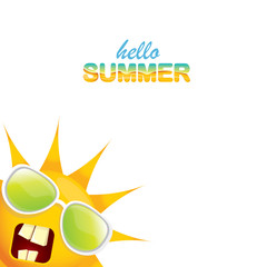 Fototapeta na wymiar vector hello summer label with smiling shiny sun