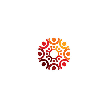 Abstract vector logo depicting the stylized people, who hold hands and are united in a union, human help and cohesion.