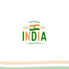 Independence day of India from the British Empire isolate sign of vector retro style logotype. Universal of Logo for Public Holidays in the Indian Republic.