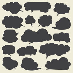 Set of black talking bubbles. Black cloud bubbles.