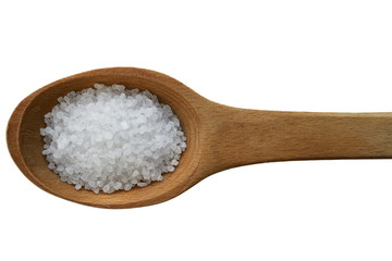 Fototapeta na wymiar sea salt in a wooden spoon
