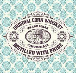 Vintage frame and label for whiskey product. You can use it for other products such as Beer, Wine, Shop decoration. Vector illustration