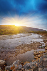 mountain river in autumn. Rocky shore