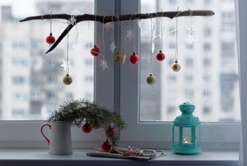 Christmas decorations on a window sill