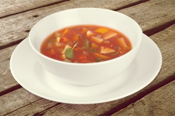 Soup on the plate.
