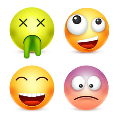 Smiley,emoticon set. Yellow face with emotions. Facial expression. 3d realistic emoji. Sad,happy,angry faces.Funny cartoon character.Mood. Web icon. Vector illustration.