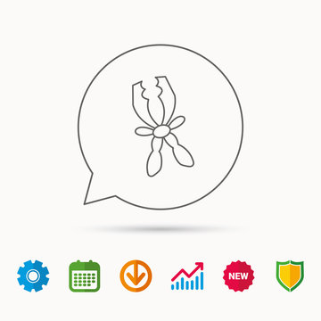 Terminal electrical clips icon. Charging the battery sign. Calendar, Graph chart and Cogwheel signs. Download and Shield web icons. Vector