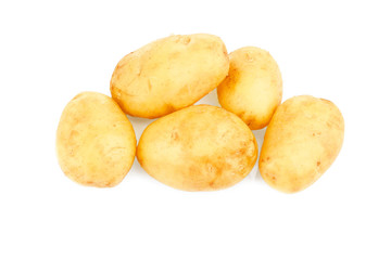 Raw unpeeled potatoes on white background
