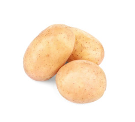 Raw unpeeled potatoes on white background