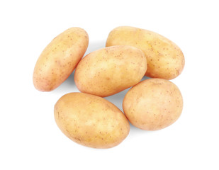 Fototapeta na wymiar Raw unpeeled potatoes on white background