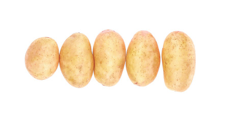 Raw unpeeled potatoes on white background