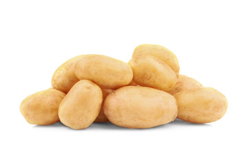 Raw unpeeled potatoes on white background