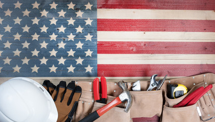 Labor Day holiday for United States of America with worker tools