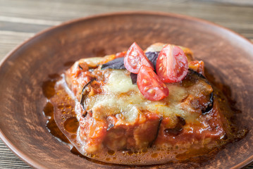 Portion of parmigiana di melanzane