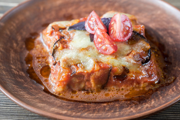 Portion of parmigiana di melanzane