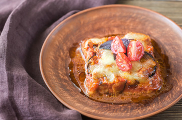 Portion of parmigiana di melanzane
