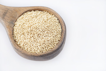 Amaranth seeds in wooden spoon (Amaranthus)