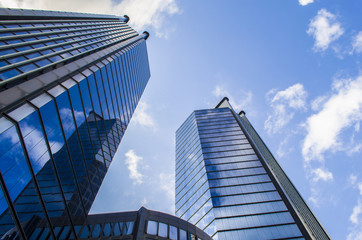 Modern skyscrapers in business district at skyline