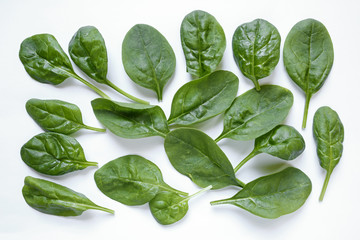 Fototapeta premium fresh baby spinach leaves on white background