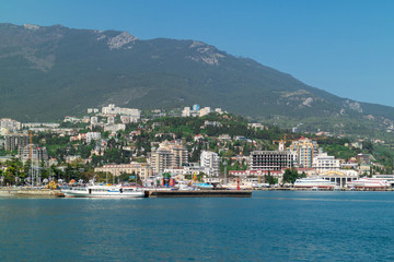 The resort town of Yalta in the summer. View from the Black Sea