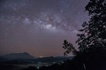 Beautiful Milky way, Amazing Milky Way galaxy at Borneo, The Milky way, Long exposure photograph, with grain.Image contain certain grain or noise and soft focus