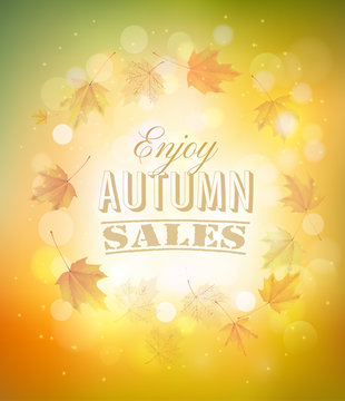 Enjoy Autumn Sales background with autumn leaves. Vector.