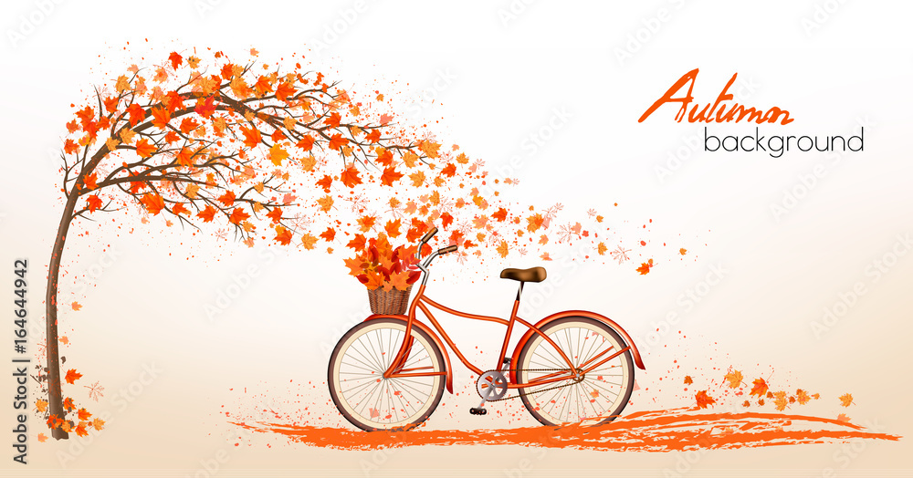 Aufkleber Autumn background with a tree and a colorful leaves. Vector.