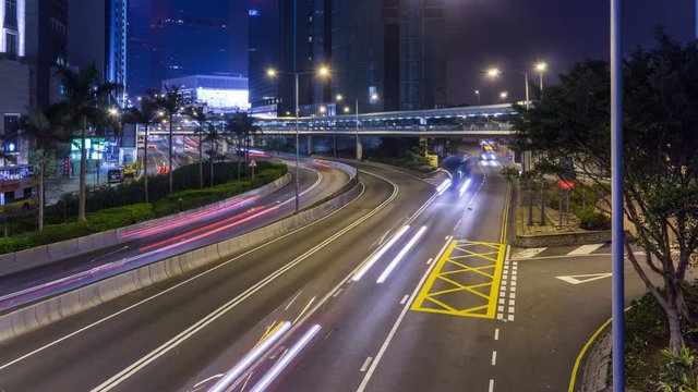Hong Kong highway street with traffic at night timelapse