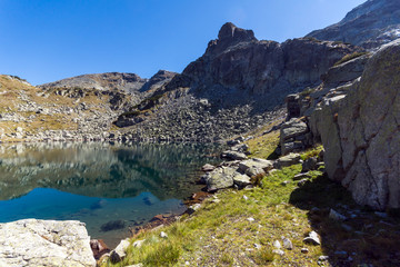 Amazing landscape of Lake with clear waters, Rila Mountain, Bulgaria