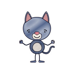 color crayon silhouette caricature of cute cat tranquility expression vector illustration