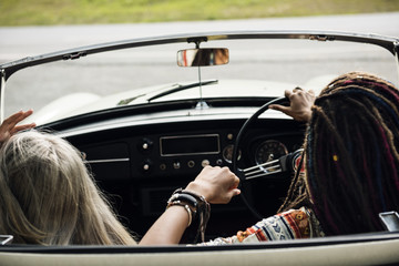 Group of Diverse Friends Travel on Road Trip Together