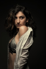 Naklejka premium Beautiful Girl with dark curly hair
